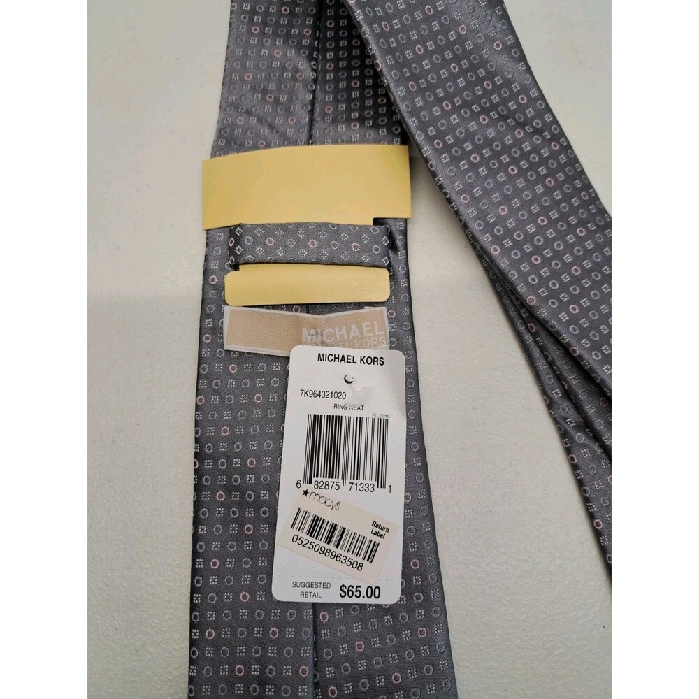 NEW MICHAEL KORS RING NEAT GRAY/PINK 100% SILK NECK TIE $65 - Picture 3 of 3